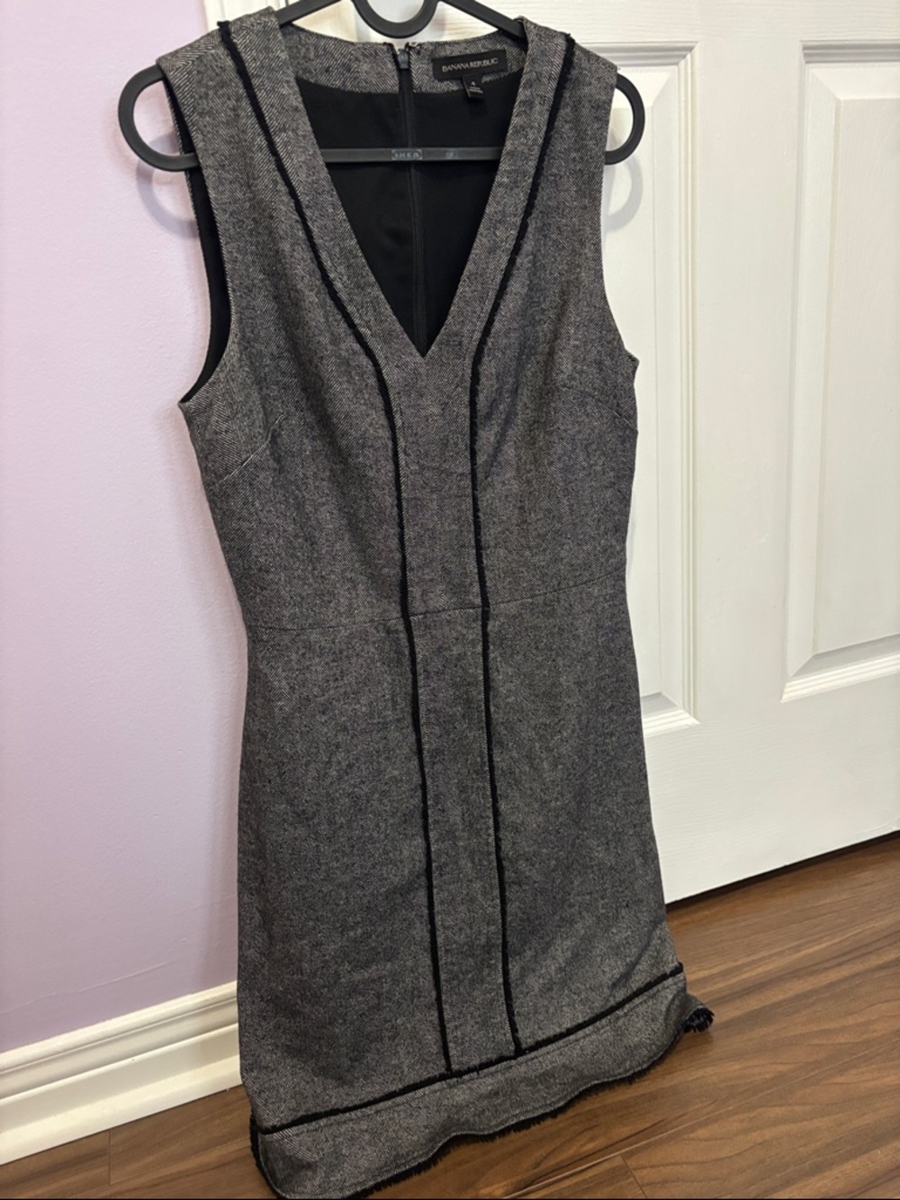 Banana Republic Gray Sleeveless V-Neck Sheath Dress with Black Trim
